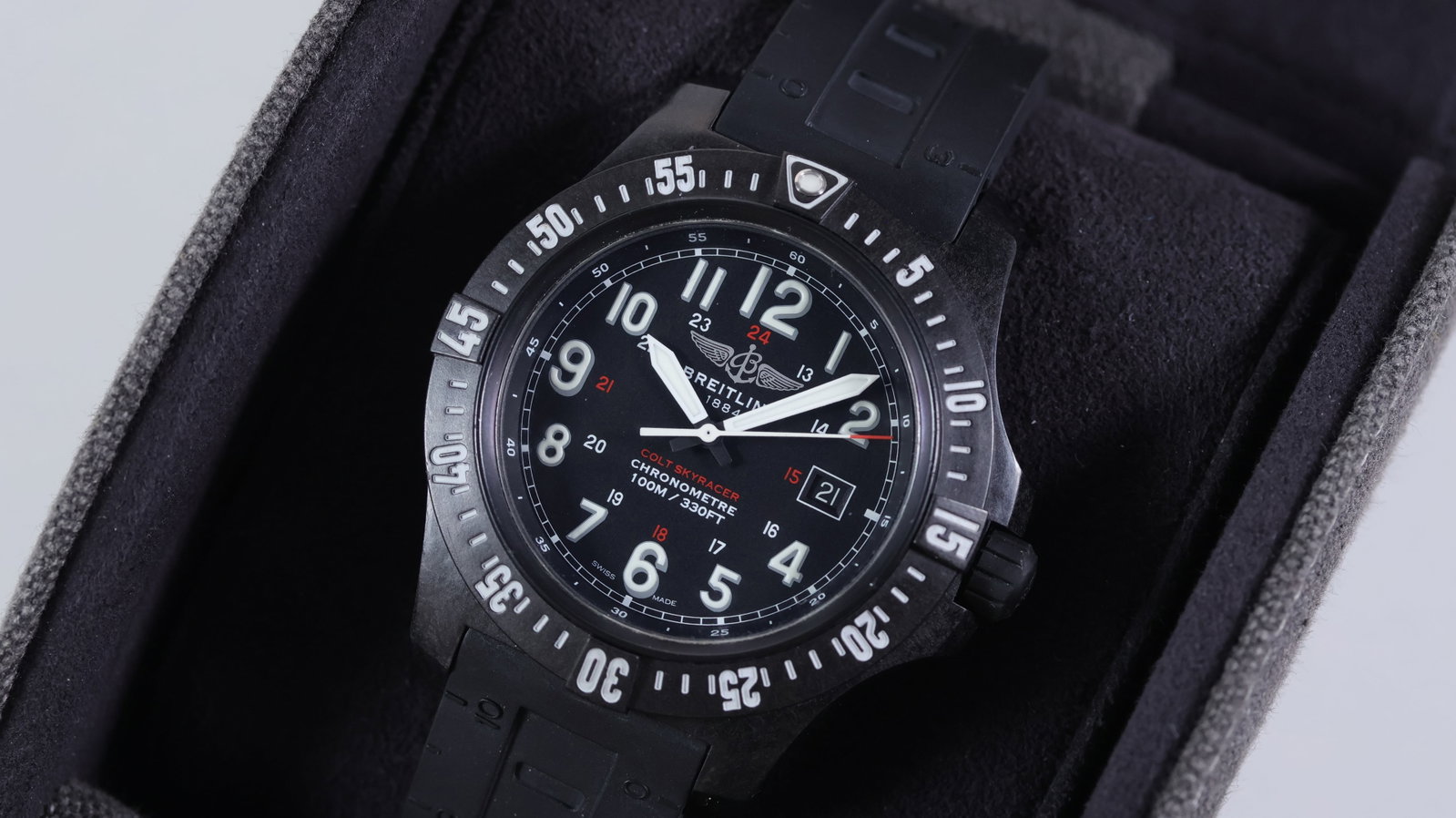 Breitling Colt Skyracer Ref X74320 Box & Papers Circa 2017: Brand: Breitling Model Name: Colt Skyracer Reference: X74320 Movement type: Quartz Movement calibre: Breitling 74 Year: Circa 2017 Box: Full Box Papers: Full Set Papers Papers features: Breitling digi