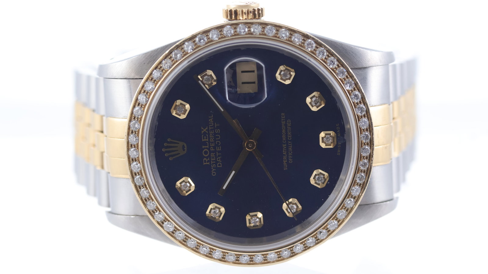 Rolex Datejust 36 Ref 16233 Circa 1990: Brand: Rolex Model Name: Datejust 36 Reference: 16233 Movement type: Automatic Movement calibre: Rolex 3135 Year: 1990 Dial shape: Circular Dial colour: Blue Dial features: Aftermarket blue sunburst d