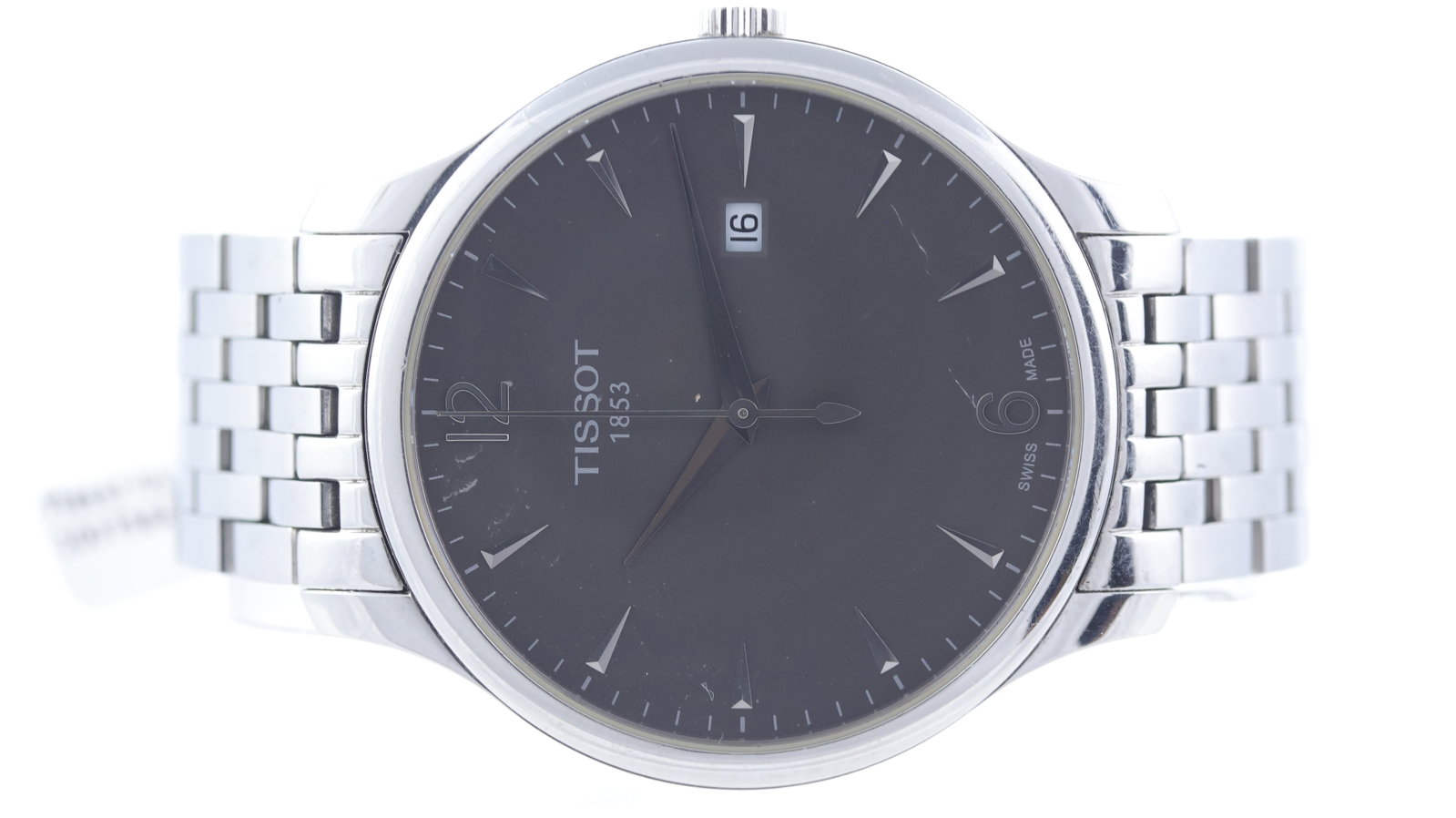 Tissot Tradition Ref T063610A: Brand: Tissot Model Name: Tradition Reference: T063610A Movement type: Quartz Dial shape: Circular Dial colour: Grey Dial features: dagger hour markers, date aperture Case size: 42mm Case material:
