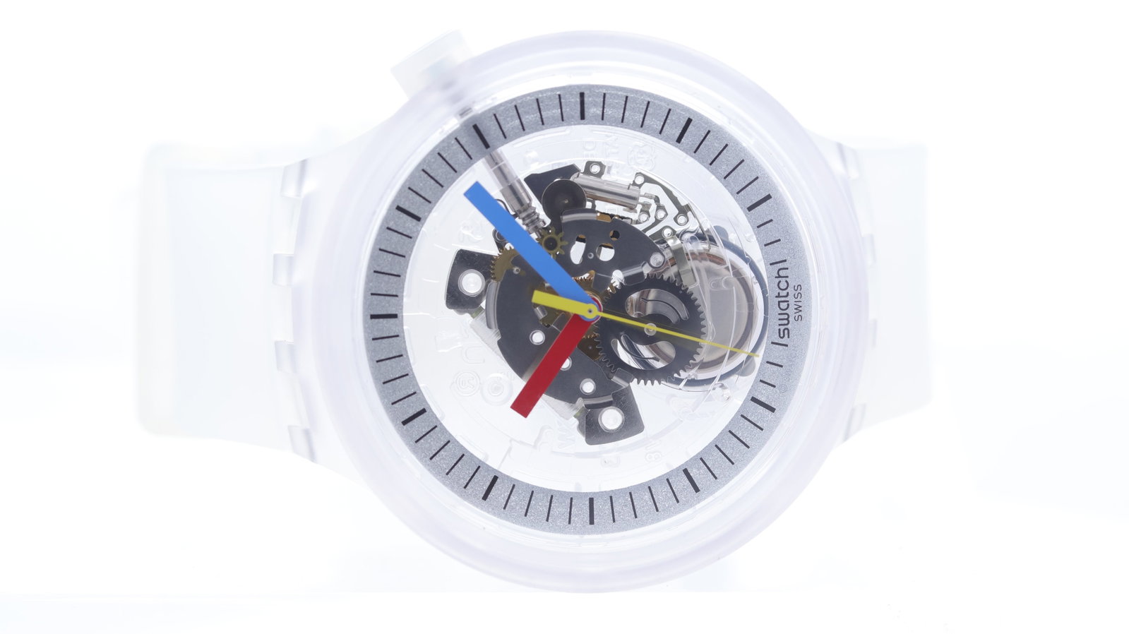 *To Be Sold Without Reserve* Swatch 'Clearly Bold': Brand: Swatch Model Name: 'Clearly Bold' Movement type: Quartz Dial shape: Circular Dial colour: Transparent Dial features: Outer minutes track Case size: 47mm Ca