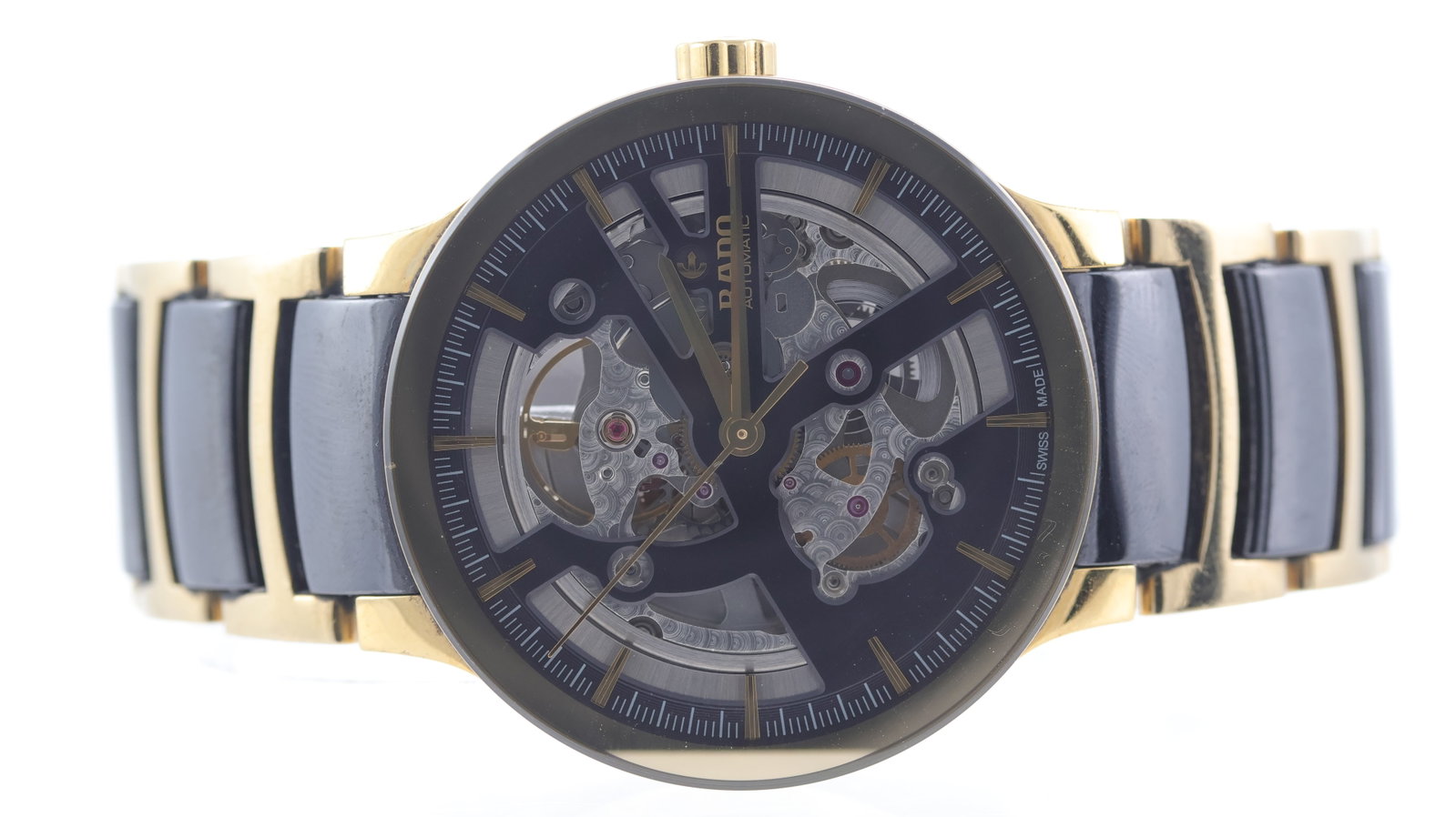 Rado Centrix 'Open Heart' Automatic Ref 734.0180.3: Brand: Rado Model Name: Centrix 'Open Heart' Reference: 734.0180.3 Movement type: Automatic Dial shape: Circular Dial colour: Black Dial features: Skeletonised dial. Baton hour markers. Case size: