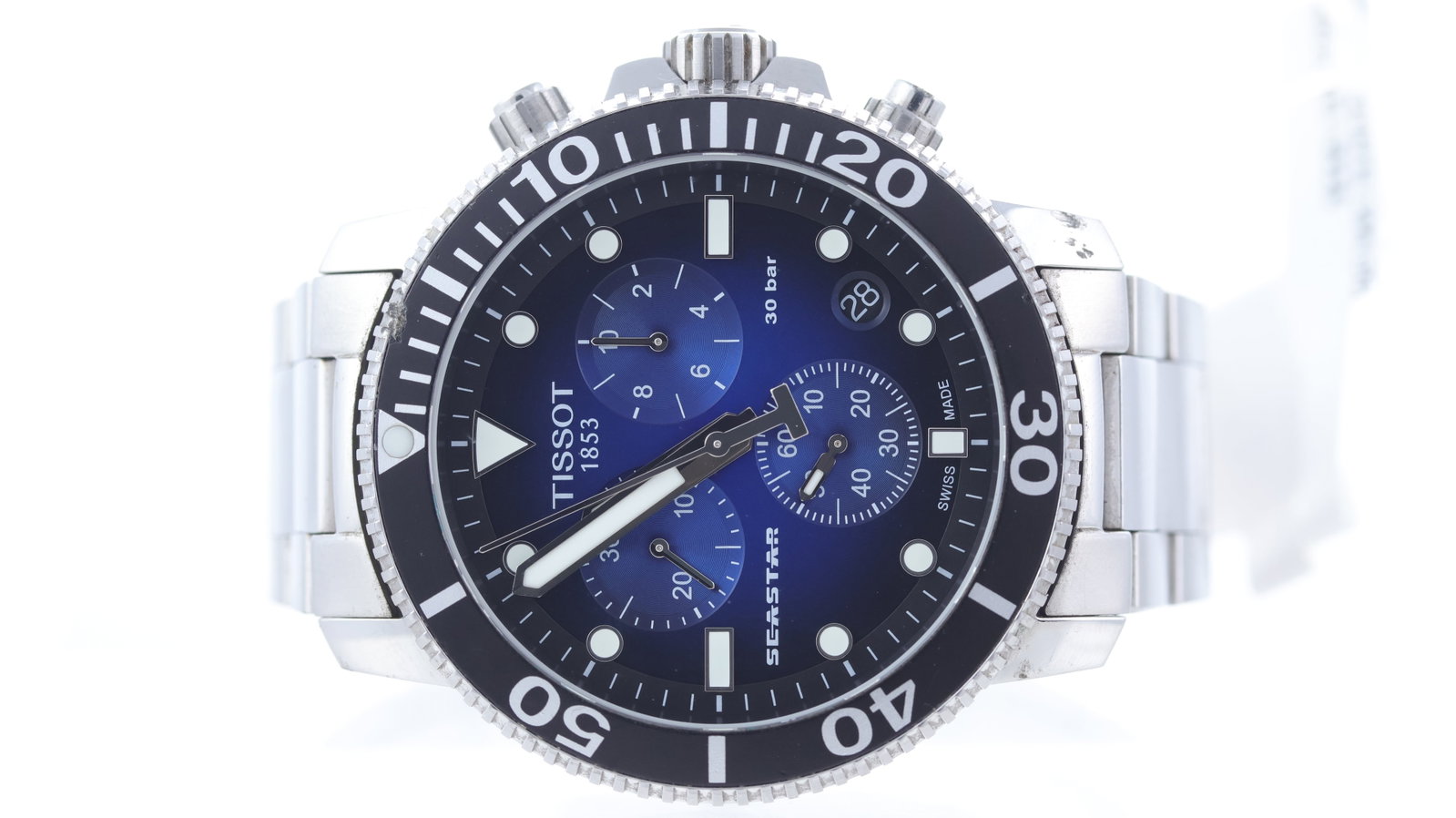 Tissot Sea Star Chronograph Ref T120417A: Brand: Tissot Model Name: Sea Star Reference: T120417A Movement type: Quartz Dial shape: Circular Dial colour: Blue Dial features: Fume style dial, Bold lume/silver hands
