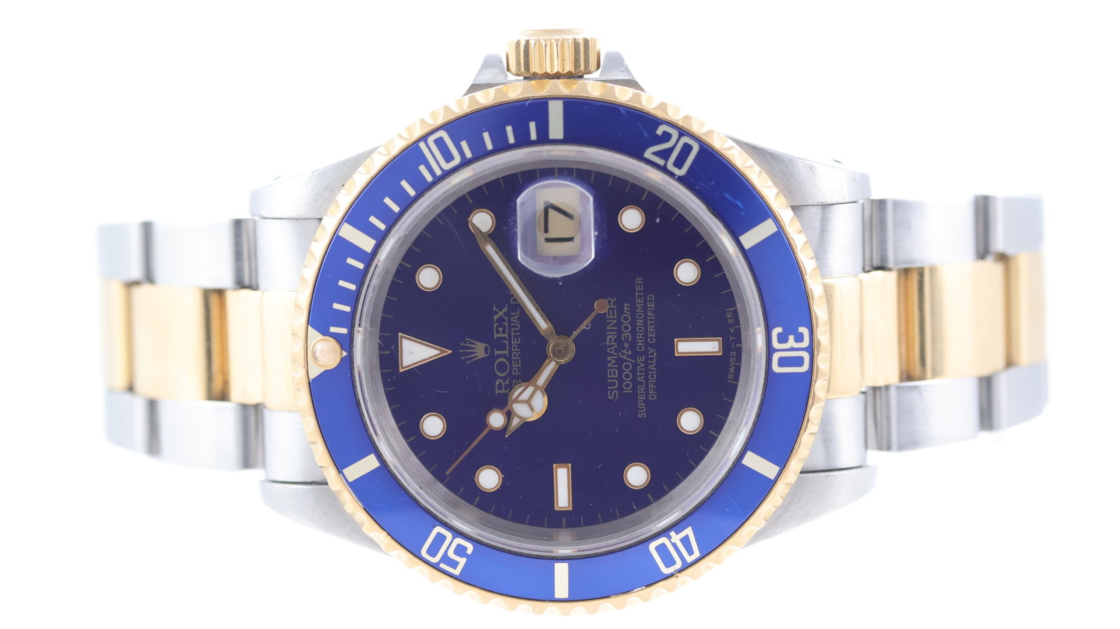 Rolex Submariner Date 'Bluesy' Ref 16613 Circa 1993: Brand: RolexModel Name: SubmarinerReference: 16613Movement type: AutomaticMovement calibre: Rolex 3135Year: Circa 1993Dial shape: CircularDial colour: Blue/PurpleDial features: Sunburst purple/blue di