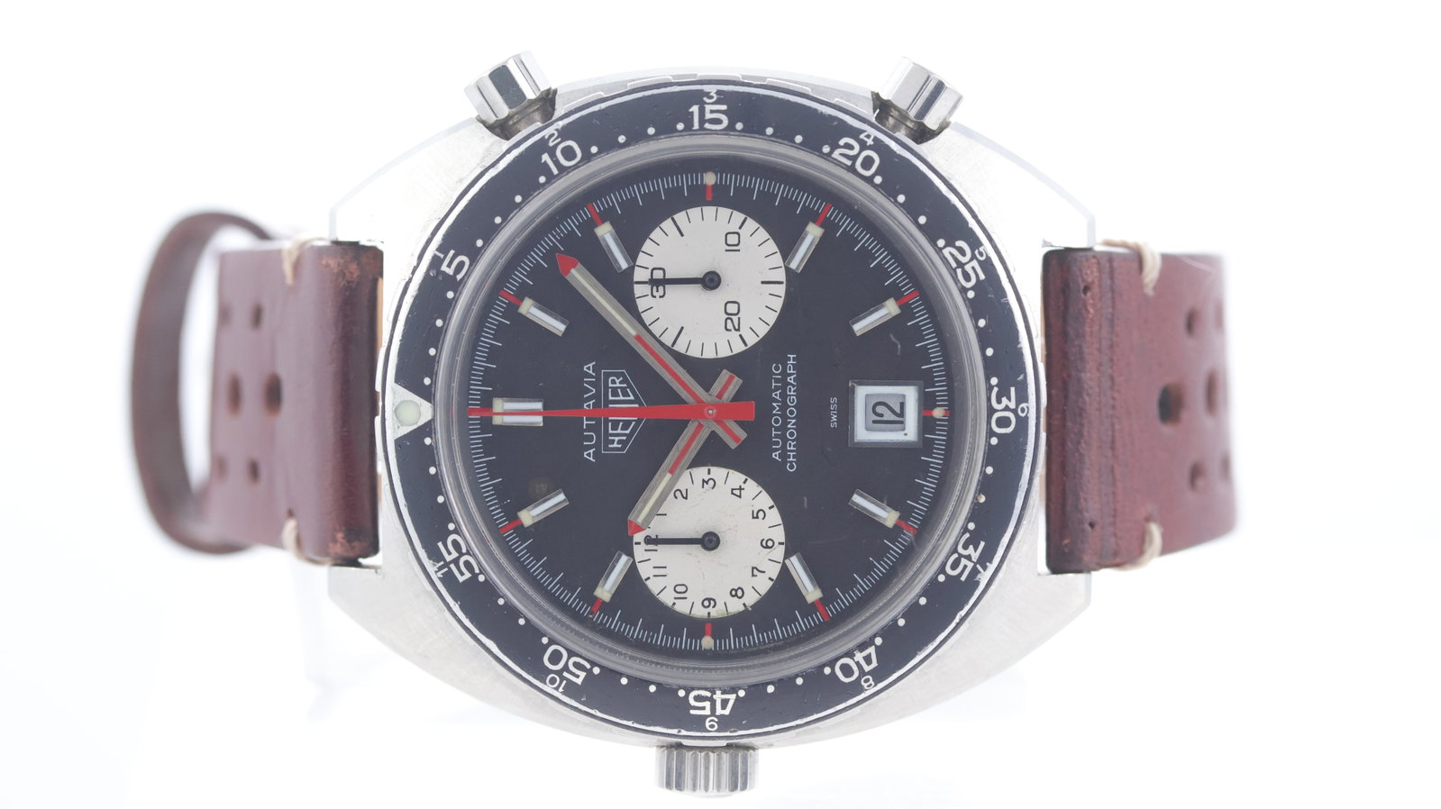 Vintage Heuer Autavia 'Viceroy' Ref 1163 Circa 1970's: Brand: HeuerModel Name: Autavia 'Viceroy'Reference: 1163Movement type: AutomaticMovement calibre: Heuer . 12Year: Circa 1970'sDial shape: CircularDial colour: BlackDial features: Baton hour markers, t