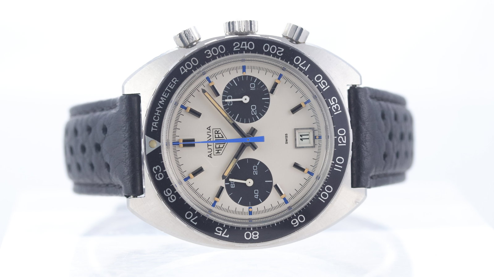 A Rare Vintage Heuer Autavia 'Jo Siffert Colors' Ref 73463 Circa 1970's: Brand: HeuerModel Name: Autavia 'Jo Siffert Colors'Reference: 73463Movement type: Manual WindMovement calibre: Valjoux 7734Movement features: Signed Heuer Leonidas S.AYear: Circa 1970'sDial shape: Cir