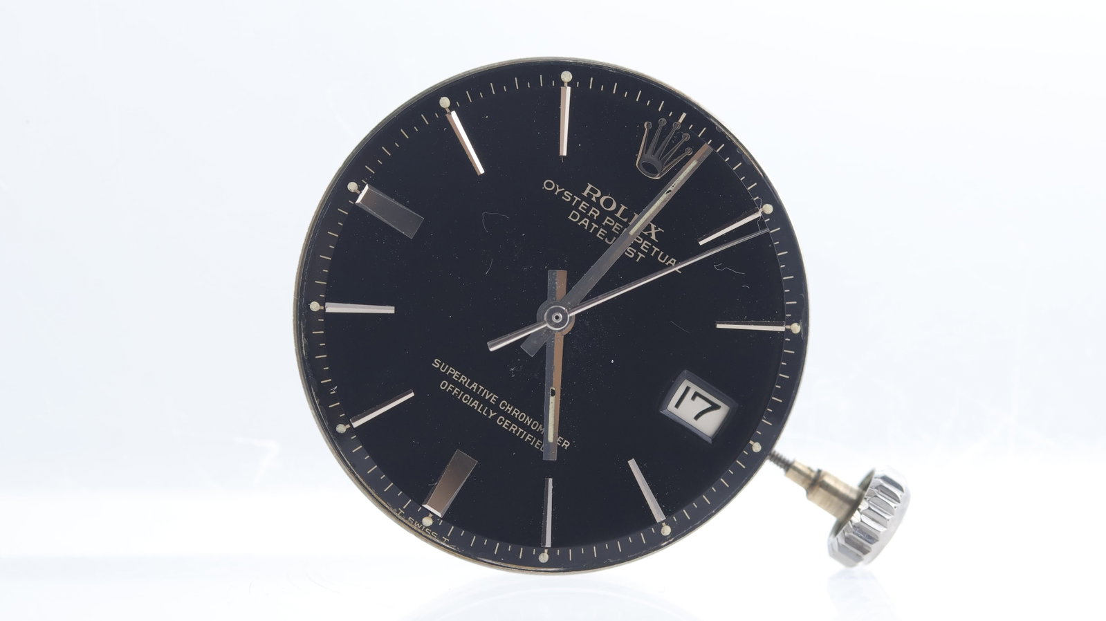 Rolex Datejust 36 1601/1603 Black Gilt Dial 1560 Calibre: Rolex Datejust 36 1601/1603 Black Gilt Dial 1560 Calibre, crown/stem able to set the time and wind, running.