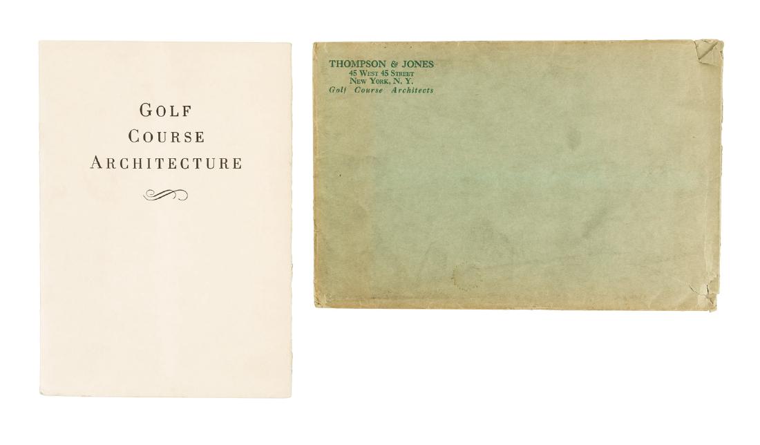 Robert T Jones Golf Course Arch book w/envelope: Heading: Author: Jones, Robert Trent Title: Golf Course Architecture Place Published: [New York] Publisher:[Thompson & Jones] Date Published: [c.1938] Description: 39 pp. I