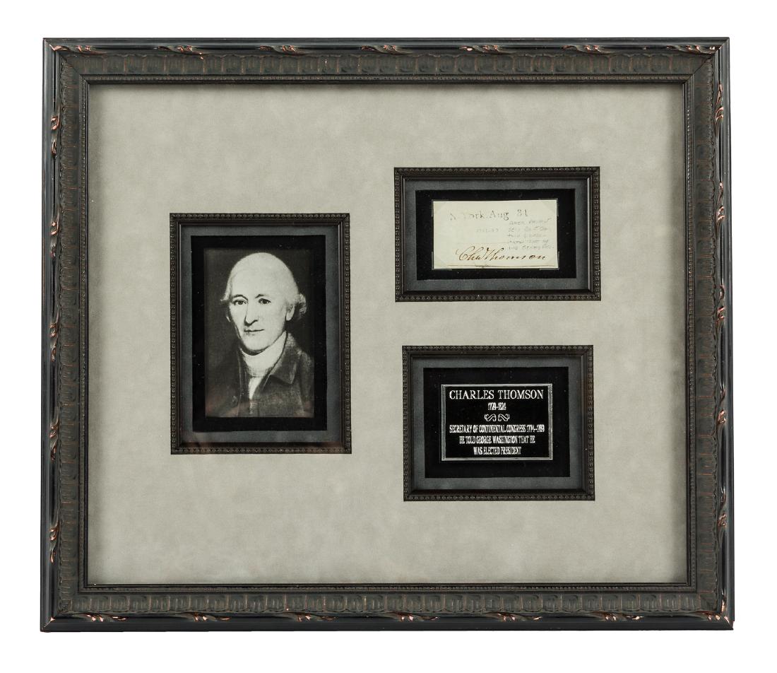Autograph of Charles Thomson Secretary of the: Heading: Author: Thomson, Charles Title: Clipped signature of Charles Thomson, secretary of the Continental Congress and the man who informed George Washington that he had been elected President Plac