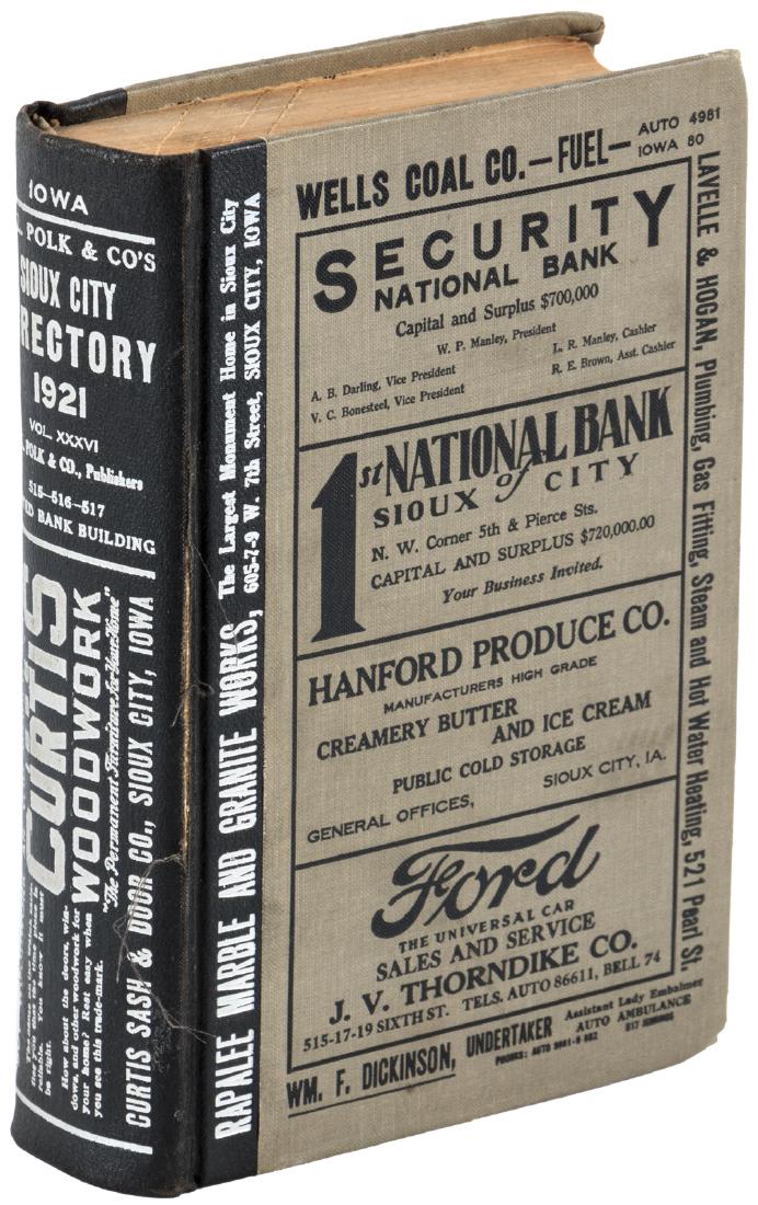 Polk's Sioux City Directory, 1921: Heading: (Iowa) Author: Title: R.L. Polk and Co's Sioux City Directory, 1921 Place Published: Sioux City, Iowa Publisher:R.L. Polk and Co. Date Published: 1921 Description: