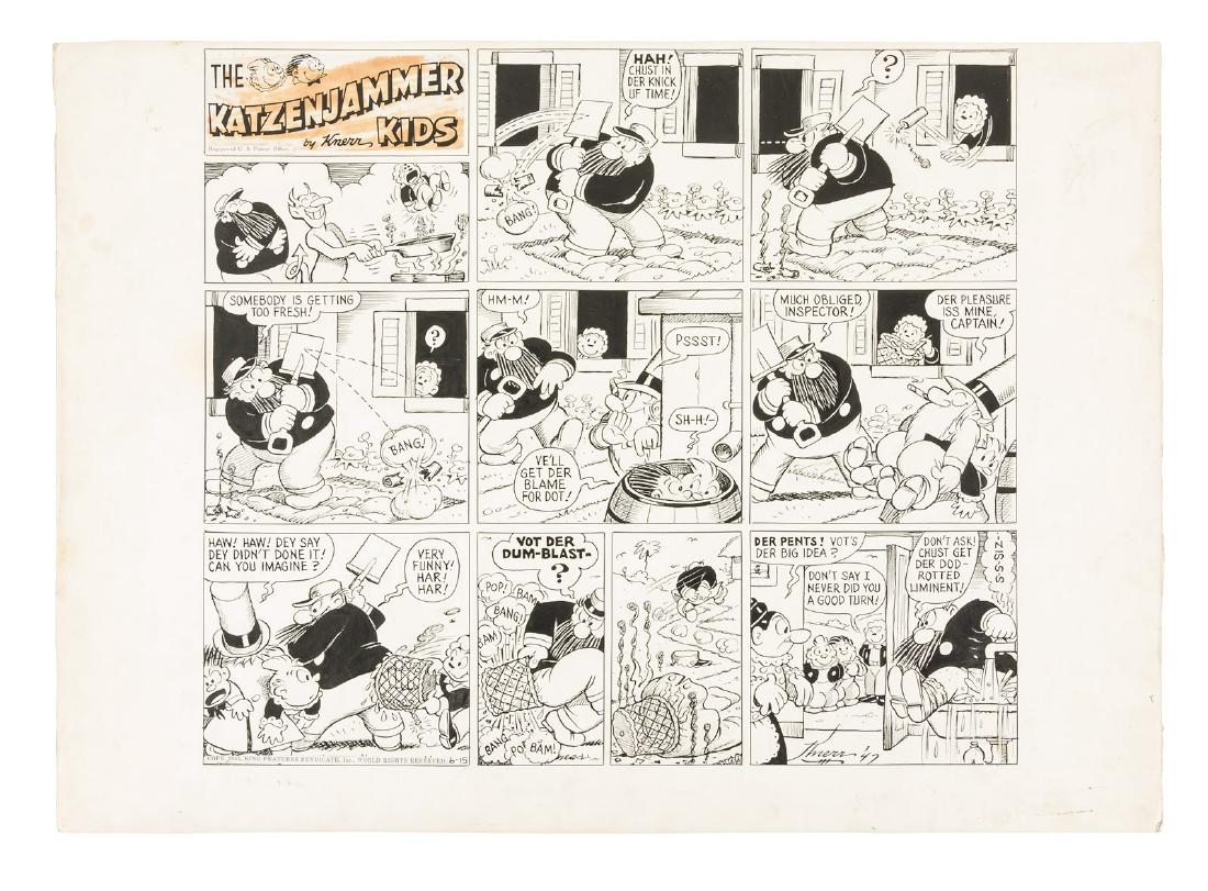 Original comic art for The Katzenjammer Kids: Heading: (Comic Art) Author: Knerr, Harold Title: The Katzenjammer Kids - original Sunday comic strip art from June 15, 1947 Place Published: Publisher:King Features Syndicate Date Published: </