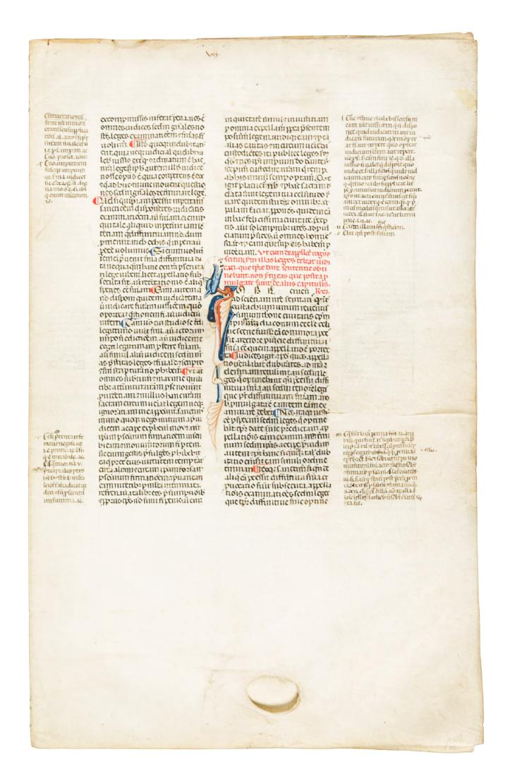 14th century manuscript leaf of the Justinian Code (1 of 3)