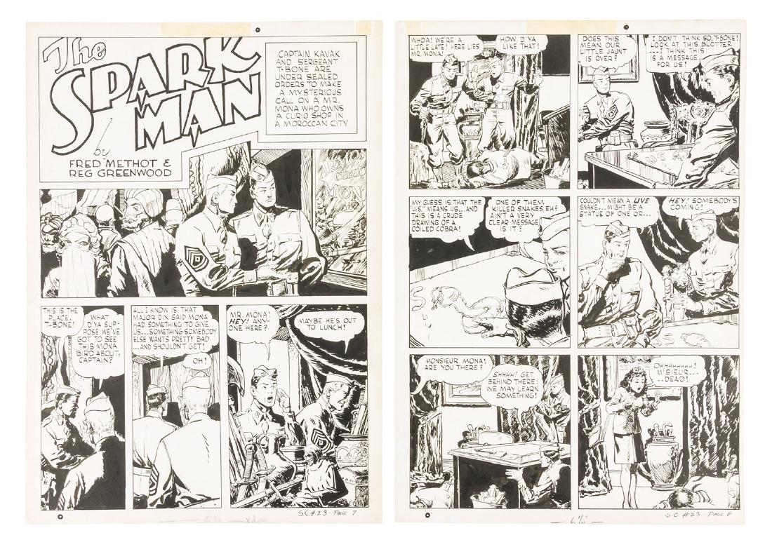 10 pages of original art for Spark Man, 1943: Heading: (Comic Art) Author: Greenwood, Reg and Fred Methot Title: 10 pages of original art for Spark Man from Sparkler Comics No. 23 Place Published: No place Publisher:[United Features Syndicate]