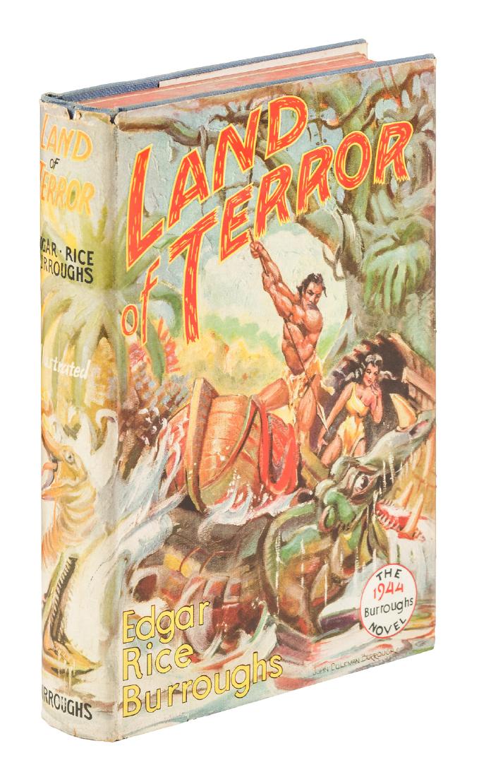 Edgar Rice Burroughs Land of Terror 1st w/jacket: Heading: Author: Burroughs, Edgar Rice Title: Land of Terror Place Published: Tarzana, California Publisher:Edgar Rice Burroughs, Inc. Date Published: [1944] Description: (