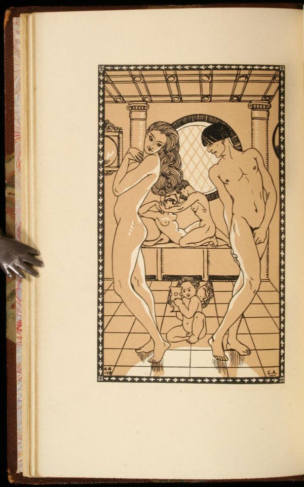 Les Bains de Bade.: Author: Boylesve, Rene. XV, [1], 147, [5] pp. Illustrated with 7 colored plates and numerous text illustrations by Georges Barbier. 8 5/8x 5 3/8. Three-quarter red-brown morocco and marbled boards, sp