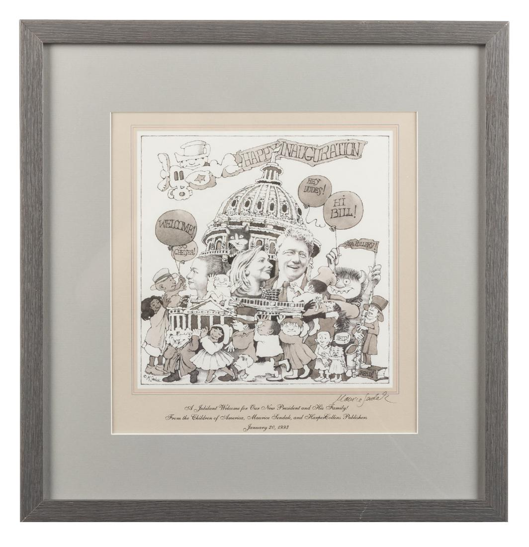 Maurice Sendak Bill Clinton Inauguration Print: Heading: Author: Sendak, Maurice Title: Happy Inauguration. A Jubilant Welcome For Our New President And His Family! From The Children Of America. Place Published: [New York] Publisher:HarperCollins
