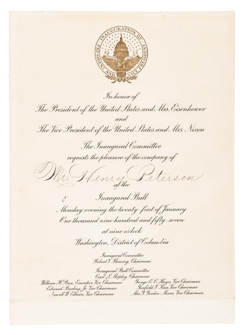 Invitation to Eisenhower inaugural ball 1957: Heading: (Eisenhower, Dwight David) Author: Title: Invitation to the Inaugural Ball for Dwight Eisenhower's second term as President of the United States, Place Published: Washington, D.C. Publisher:<
