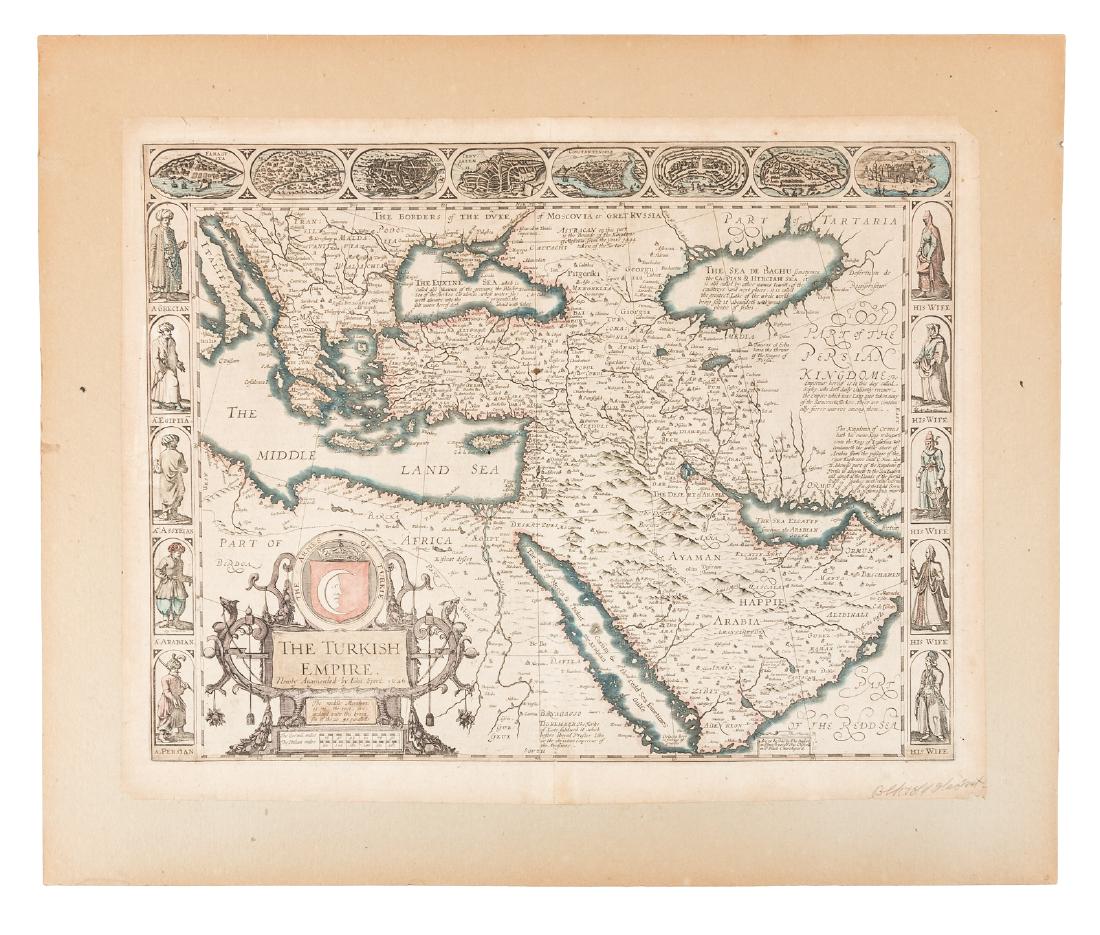 Speed map of Turkish Empire 1676: Heading: Author: Speed, John Title: The Turkish Empire. Newly Augmented by Iohn Speed 1626 Place Published: Thomas Basset & Richard Chiswell Publisher: Date Published: 1676 Description