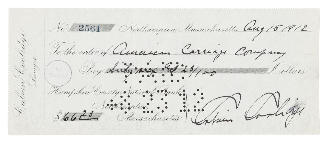 1912 Check signed by Calvin Coolidge (1 of 1)