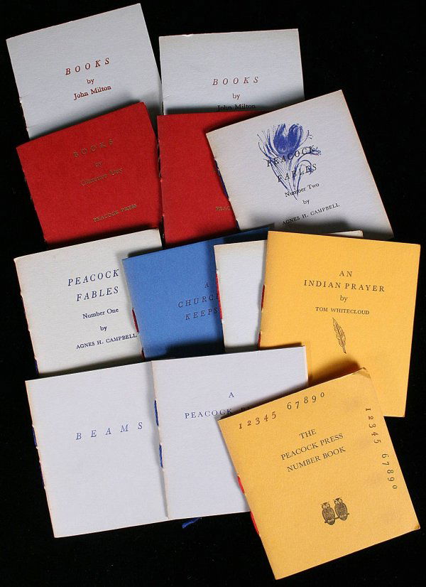 Lot of 13 miniature books published by the Peacoc: Author: ** Description: Includes: The Peacock Press Number Book. [1964] * A Peacock Pillow Book. [1964] * Selections from William Blake. [1964] * Whitecloud, Tom. An Indian Prayer. [1964] * Donne, Joh