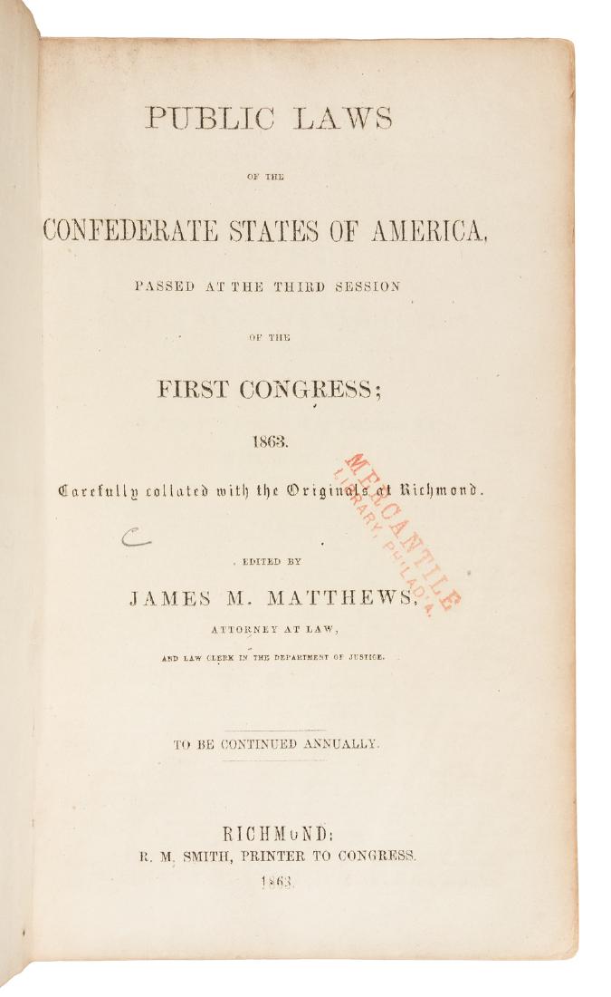 Confederate Laws for 1863 (1 of 2)
