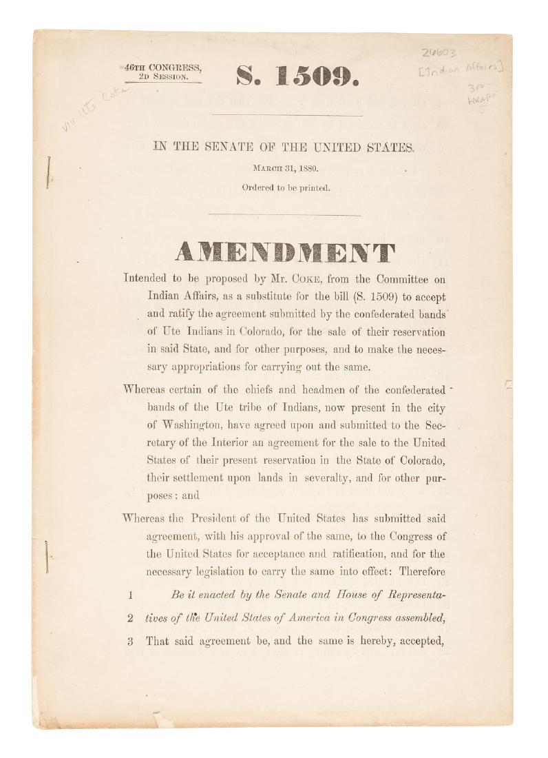 Amendment Proposed from the Committee on Indian Affairs: Heading: (Native Americans) Author: Title: Amendment Intended to be Proposed by Mr. Coke, from the Committee on Indian Affairs... Place Published: Washington Publisher: Date Published: 1880<