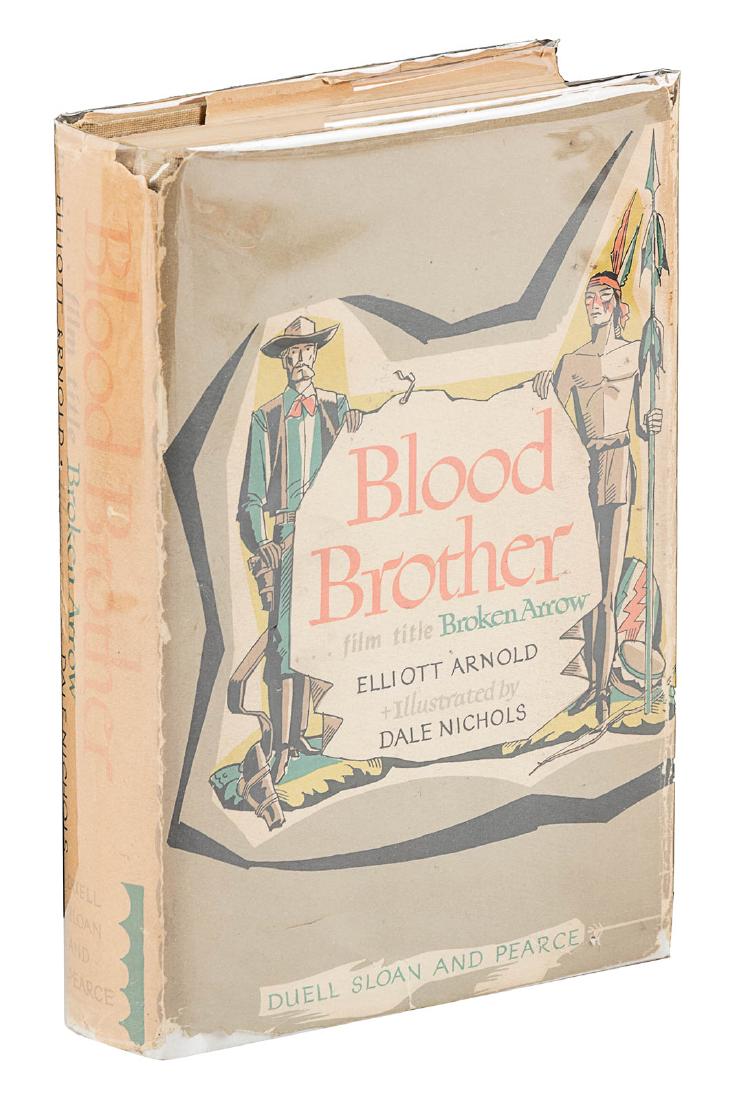 Elliott Arnold, Blood Brother - inscribed: Heading: Author: Arnold, Elliott Title: Blood Brother - inscribed Place Published: New York Publisher:Duell, Sloan, and Pearce Date Published: [1950] Description: Color pla