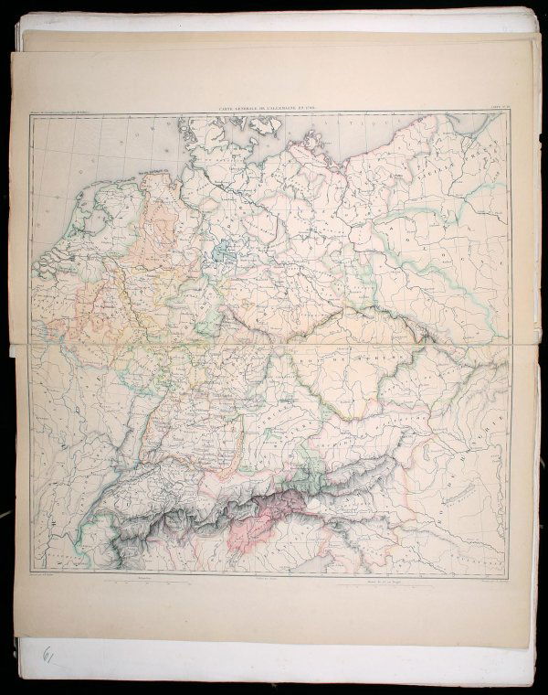 Atlas de L'Histoire du Consulat et de L'Empire. D: Author: Dufour, A[dolphe] & [Thunot] Duvotenay 4 pp + 66 map sheets including 7 double page, a few hand colored in outline. 17¼x11, loose in original portfolio, as issued. The atlas to accompany Adol