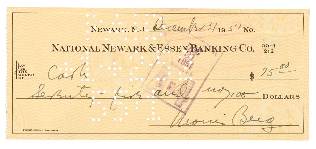 Bank check signed by Moe Berg 1951 (1 of 1)