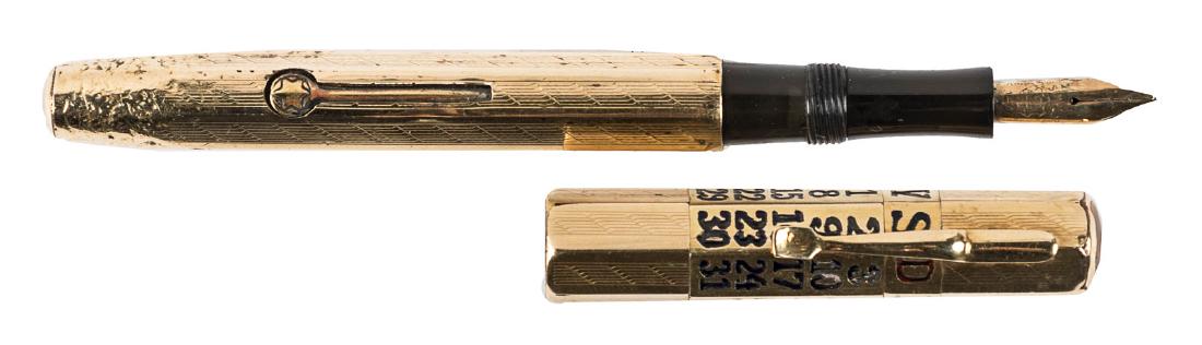 MONTBLANC No. 2 Large Custom Overlay CALENDAR Fountain: Heading: Author: Montblanc Title: No. 2 Large Lever-Filler Fountain Pen, Custom Gold-Plated Perpetual Calendar Overlay Place Published: France Publisher: Date Published: c.1925 Descrip