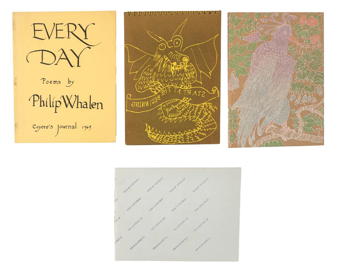 Three by Philip Whalen, one inscribed: Heading: Author: Whalen, Philip Title: Four by Philip Whalen Place Published: Various places Publisher: Date Published: Various dates Description: Four poetry chapbooks by