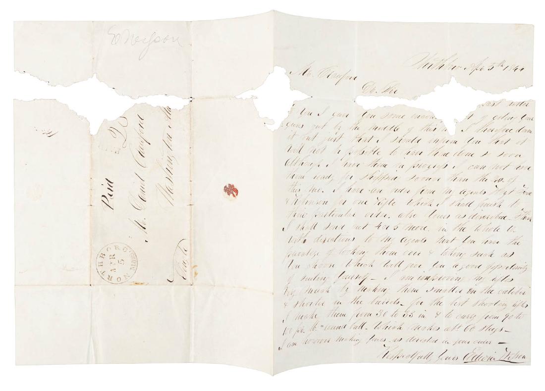 Letter by Smith & Wesson brother about gun: Heading: (Smith & Wesson) Author: Wesson, Edwin Title: Letter from Edwin Wesson regarding gun manufacturing Place Published: Publisher: Date Published: 1844 Description: 1