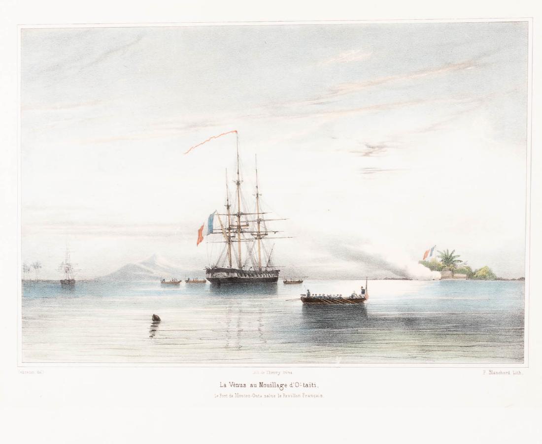 La Vénus au Mouillage d'O-taïti: Heading: (Tahiti) Author: Title: La Vénus au Mouillage d'O-taïti, La Fort du Moutou-Oute salue le Pavillon Français Place Published: No place Publisher:Thierry Frères Date Published: [1841]<