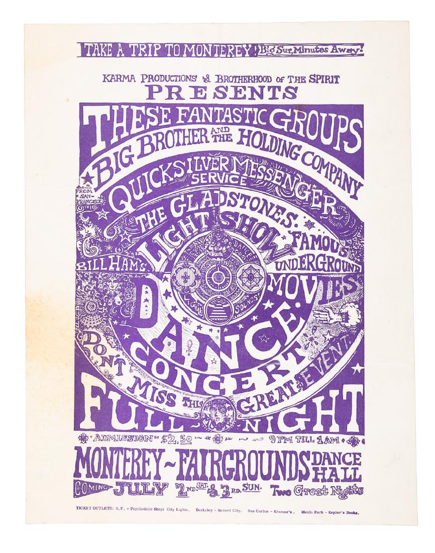 Lenny Bruce's copy of early rock concert handbill: Heading: (Rock Concert Handbill) Author: Title: Printed handbill for rock concert in Monterey with manuscript notes by Lenny Bruce on the back Place Published: [San Francisco?] Publisher: Date P