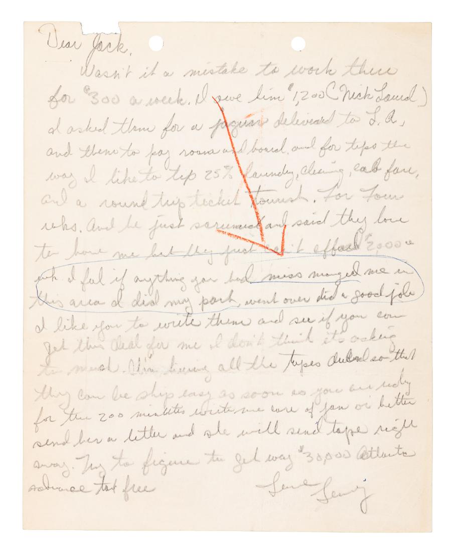 Lenny Bruce negotiates appearance in London: Heading: (Sobel, Jack) Author: Bruce, Lenny Title: Letter from Lenny Bruce to his agent Jack Sobel asking him to work out better financial arrangements for a return engagement in London Place Publishe