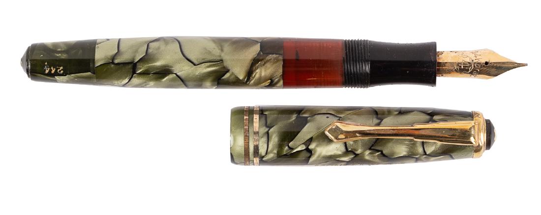 MONTBLANC No. 244 Green Marbled DANISH Fountain Pen,: Heading: Author: Montblanc Title: No. 244 Marbled Green Celluloid Fountain Pen, Danish Production Place Published: Denmark Publisher: Date Published: 1950-1954 Description: