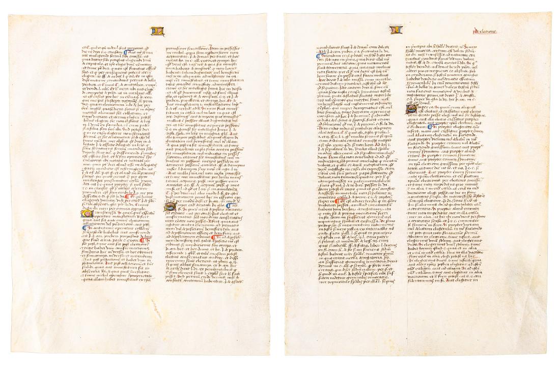 Pair of illuminated manuscript leaves (1 of 2)