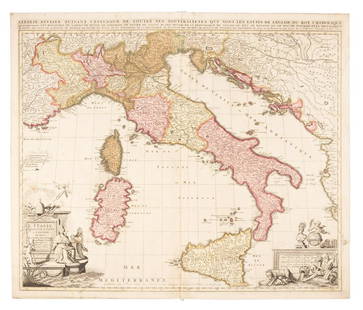 Sanson map of Italy 1701: Heading:  Author: Sanson, Nicolas Title: L'Italie Divisee Suivant l'Estendue de Toutes ses Sourverainetes... Place Published: Amsterdam Publisher:Pieter Schenk Date Published: 1701 Desc