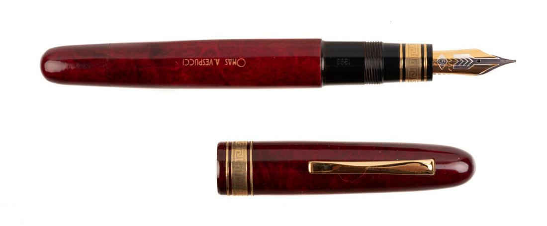 OMAS Amerigo Vespucci Ltd Fountain Pen & Ink Bottle: Heading: Author: OMAS Title: Amerigo Vespucci Commemorative Fountain Pen and Ink Bottle Place Published: Italy Publisher: Date Published: 1994 Description: Oxblood resin ba