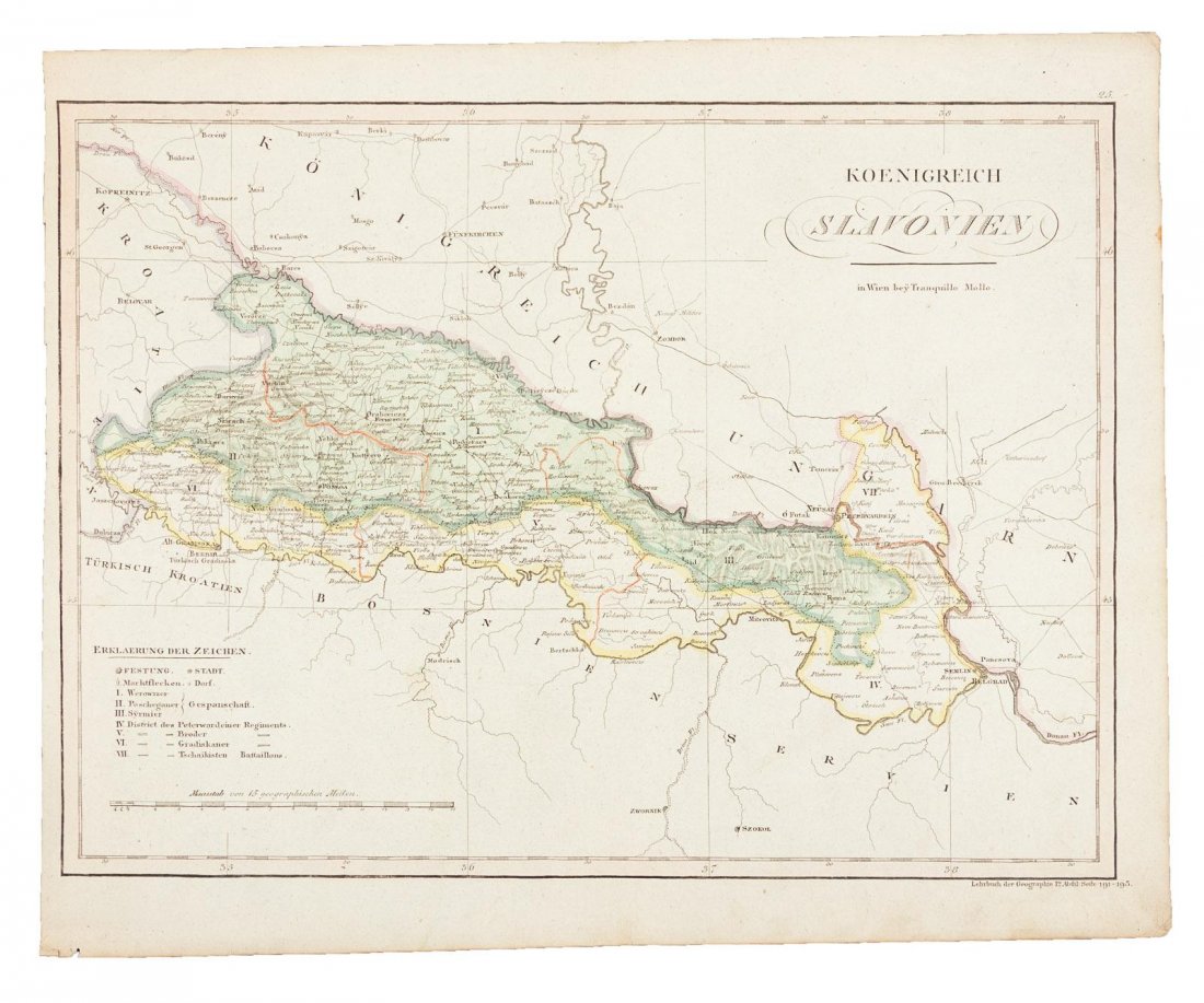 Scarce map of Slavonia, Croatia: Heading: Author: Mollo, Tranquillo Title: Koenigreich Slavonien Place Published: Wien [Vienna] Publisher: Date Published: 1820 Description: Engraved map, hand-colored. 32.2
