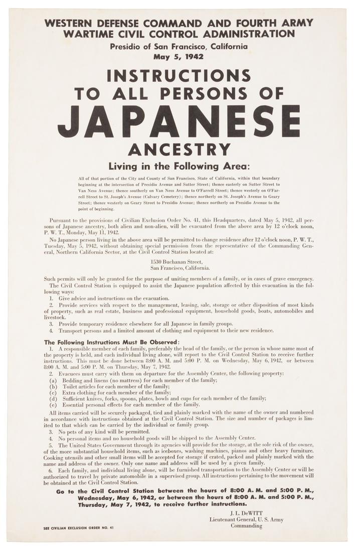 Japanese Exclusion Act broadside May 5, 1942 (1 of 2)