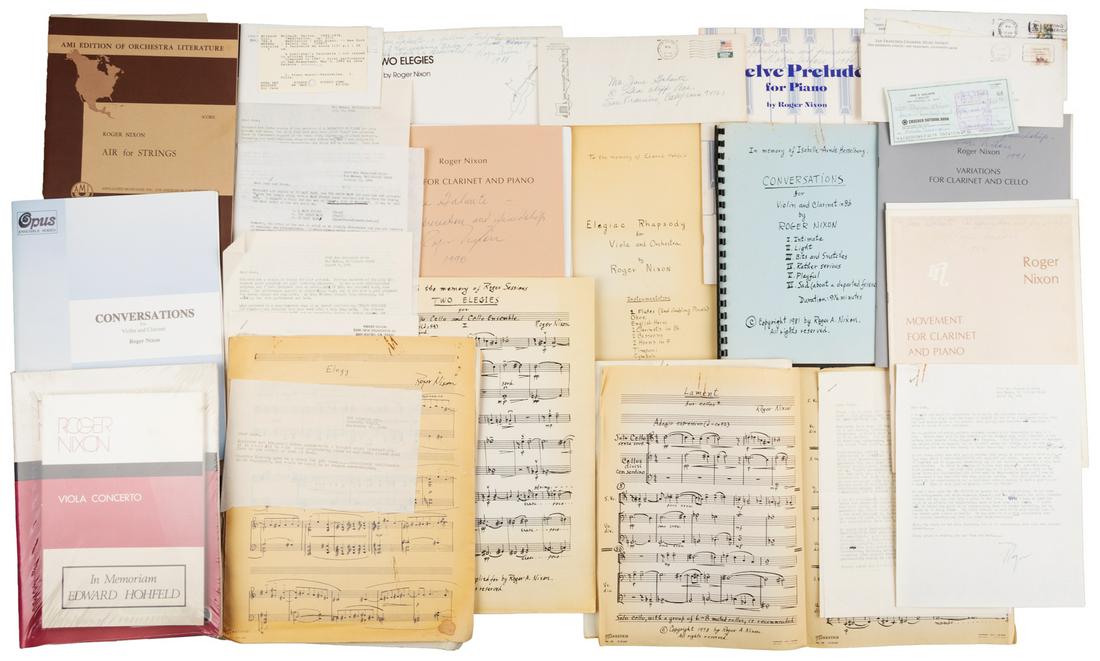 Archive of California composer Roger Nixon: Heading: (Nixon, Roger) Author: Title: Collection of Music and Correspondence from Composer Roger Nixon Place Published: Various places Publisher: Date Published: 1958-1991 Description