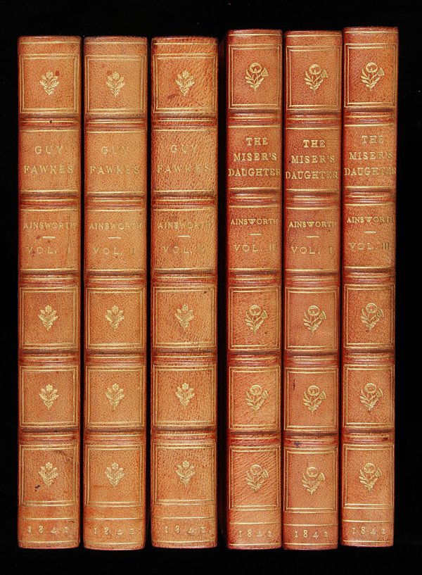 2 finely bound works by W.H. Ainsworth 6 Volumes: Title: Lot of 2 works by William Harrison Ainsworth, finely bound Author: Ainsworth, William Harrison Description: Includes: Guy Fawkes. 3 volumes. 22 plates by George Cruikshank. First edition in boo