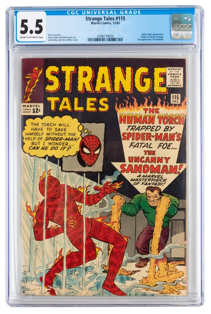 STRANGE TALES #115 * CGC 5.5 * Origin of DOCTOR STRANGE: Heading: Author: Title: STRANGE TALES No. 115 Place Published: Publisher:Marvel Date Published: Description: CGC certified: Fine- (5.5). Cream to of