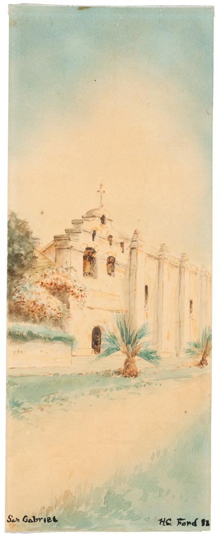 San Gabriel, Mission Scene Watercolor by H.C. Ford (1 of 3)