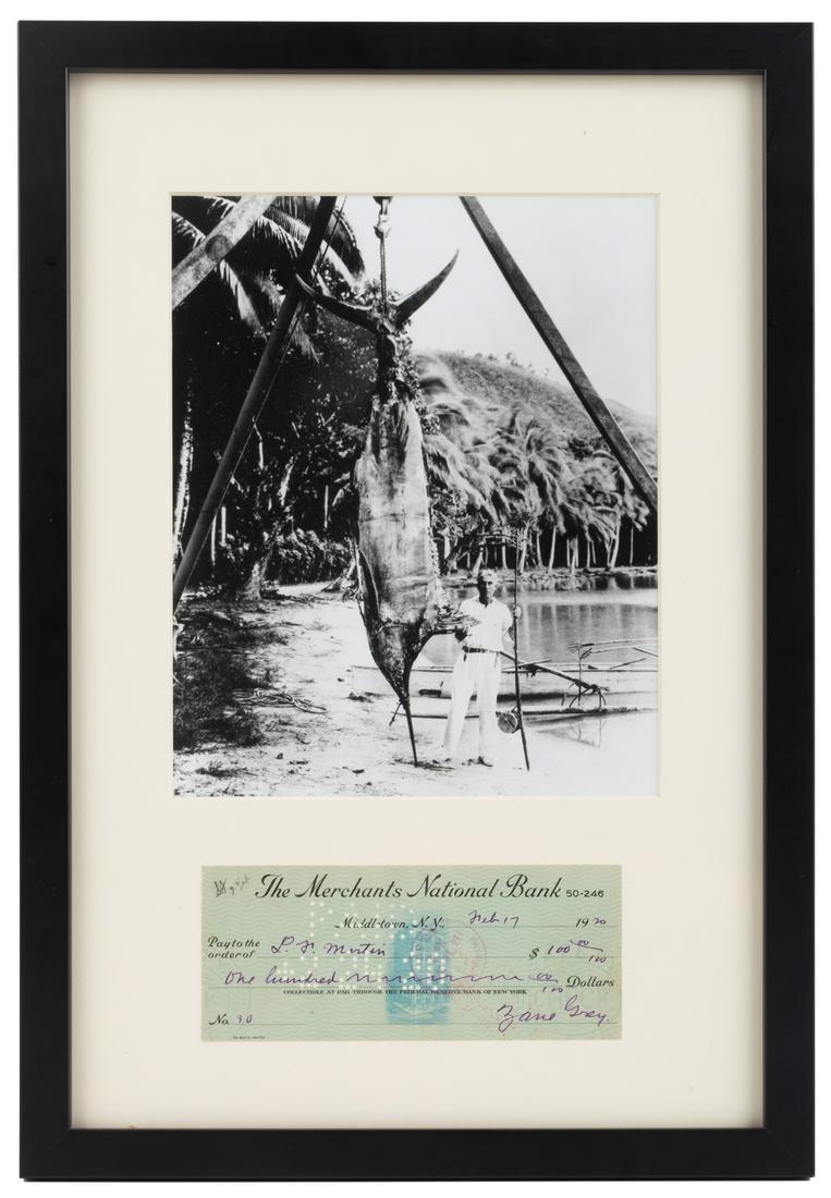 Photograph of Zane Grey with his record breaking Marlin (1 of 3)