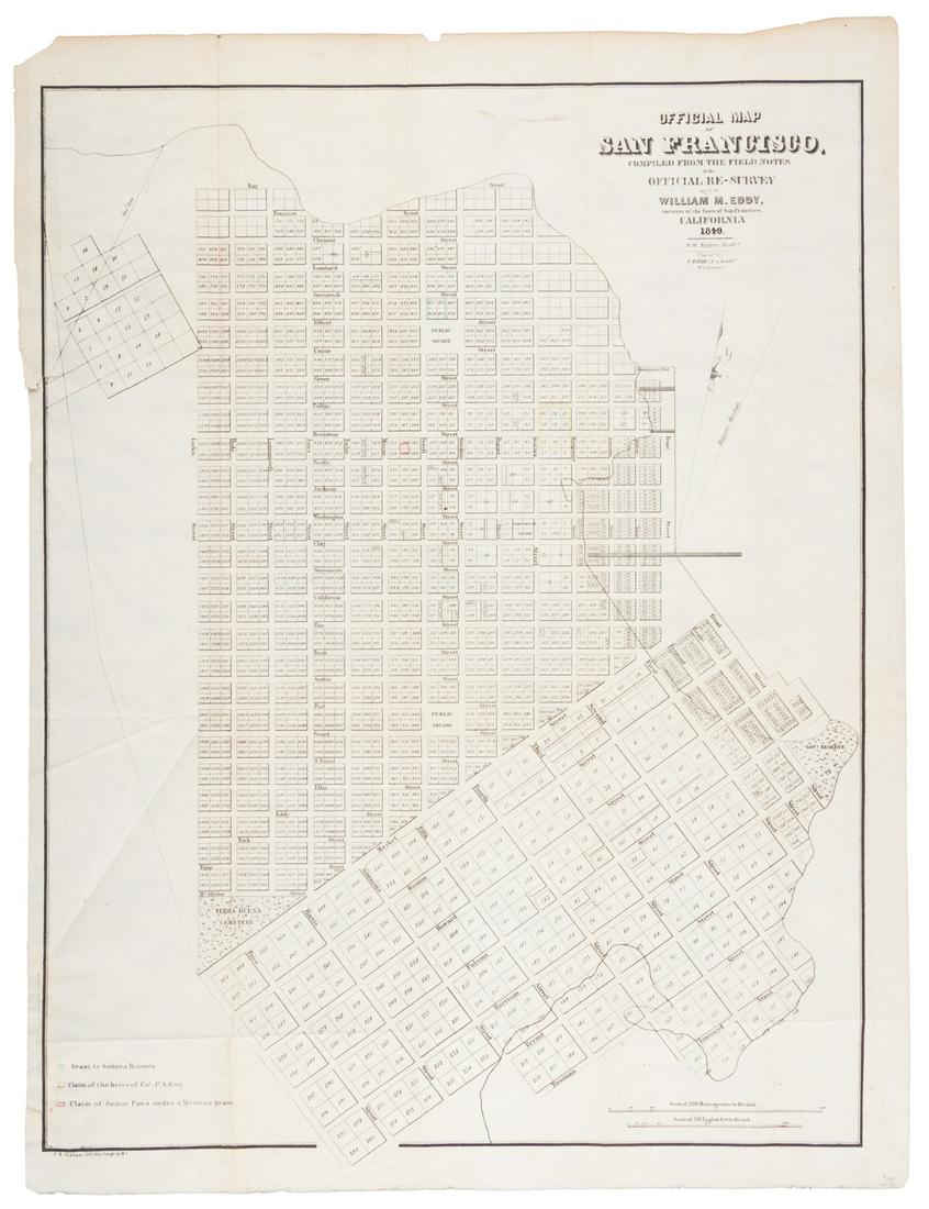 Eddy map of San Francisco 1849: Heading: (California - San Francisco) Author: Eddy, William Marston Title: Official Map of San Francisco, Compiled from the Field Notes of the Official Re-Survey made by William M. Eddy, Surveyor of t