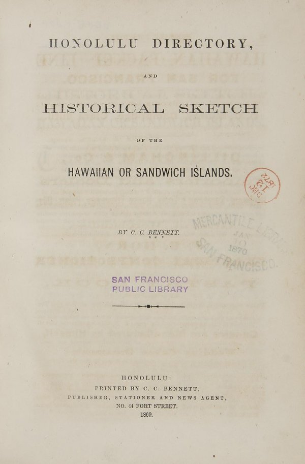 First Honolulu Hawaii City Directory 1869