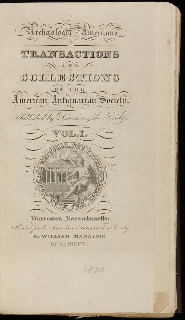 Archaeologia Americana Vol. 1 1820