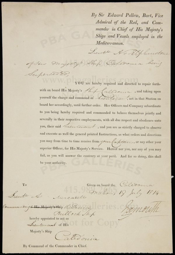 Naval orders signed by Viscount Exmouth 1814