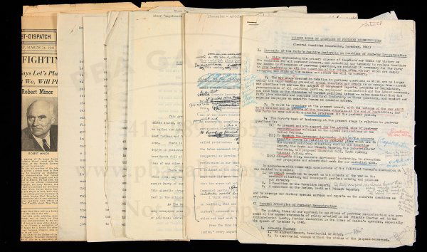 Six manuscript items on American Communism: Title: Six manuscript items on American Communism Author: Minor, Robert Description: Includes: Typed manuscript. Retained copy of proposed announcement of Robert Minor's appointment as Southern Editor